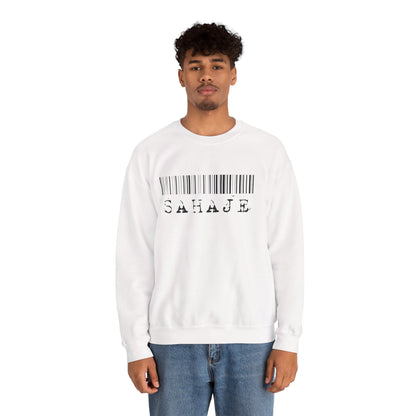 Sahaje Barcode Crewneck Sweatshirt — Minimalist White Graphic Pullover