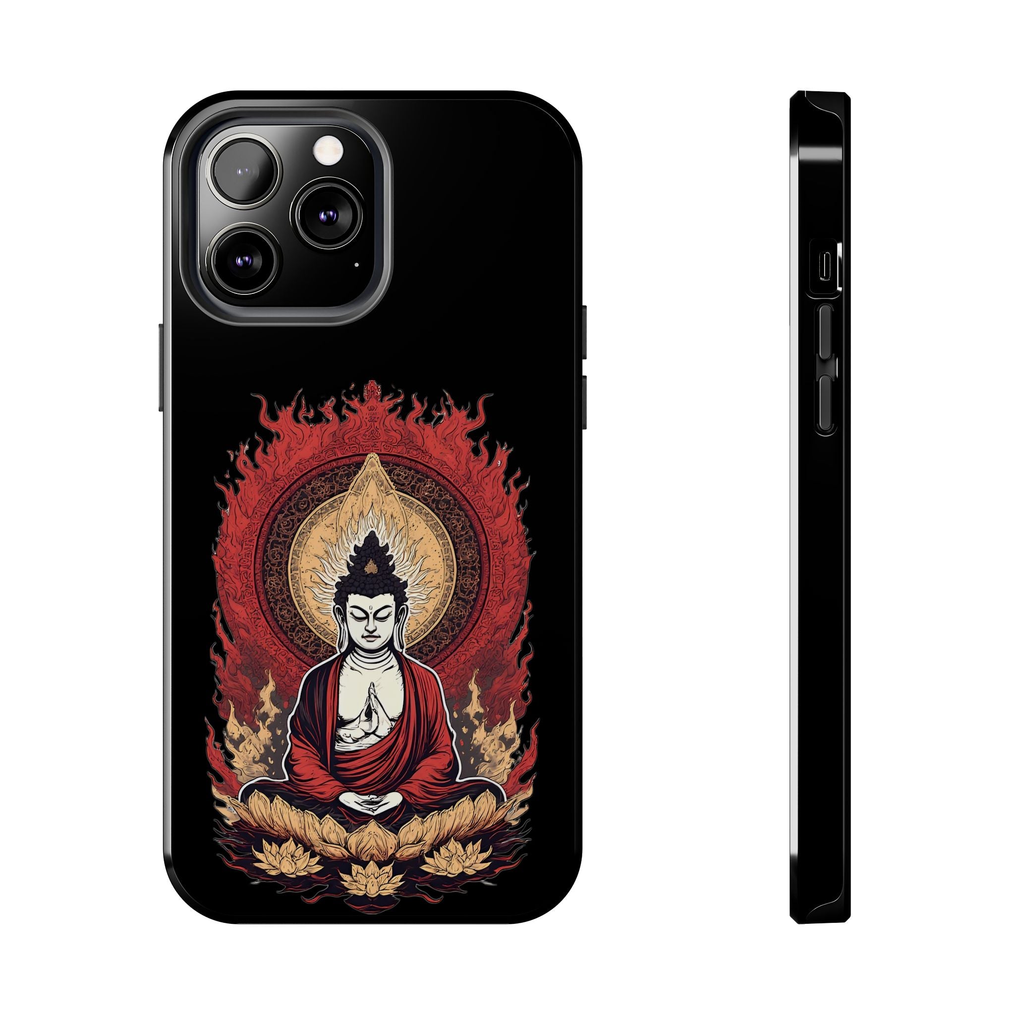 Buddha Meditation Tough Phone Case — Flame Halo Lotus Spiritual Protective Cover