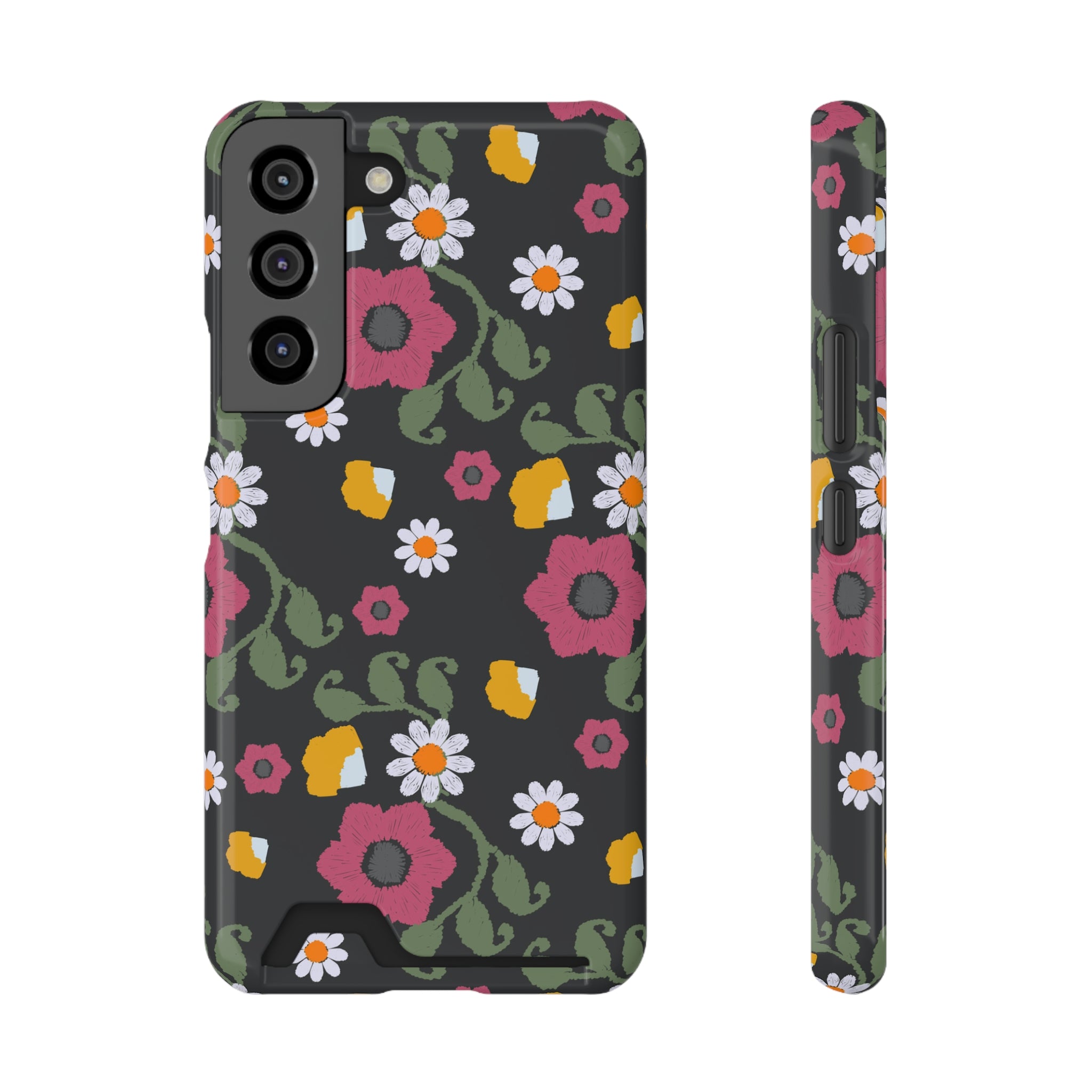 Floral Phone Case with Card Holder, Stylish Smartphone Accessory, Gifts for Her, Trendy Floral Design, Perfect for Spring & Summer