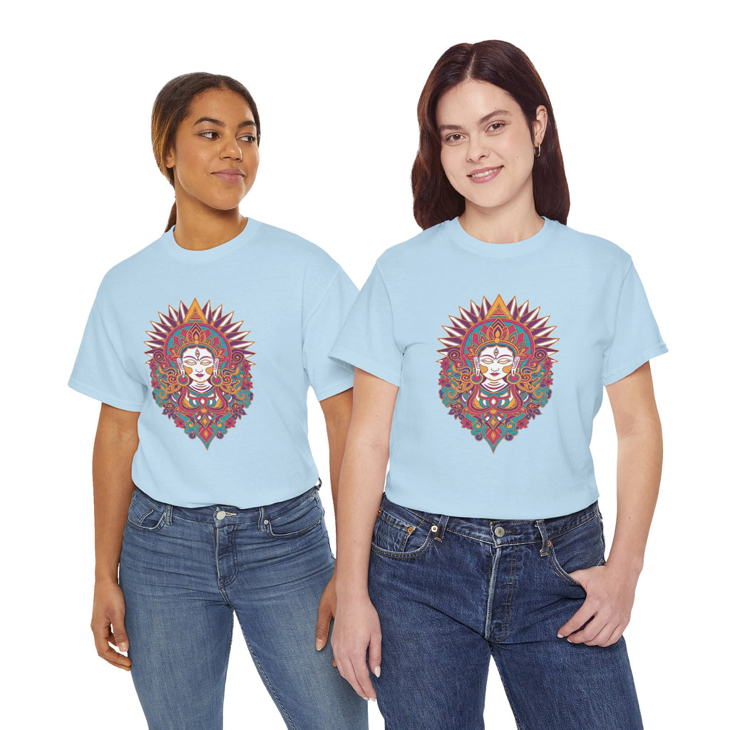 Spiritual Goddess Sun Mandala Tee — Colorful Boho Yoga T‑Shirt