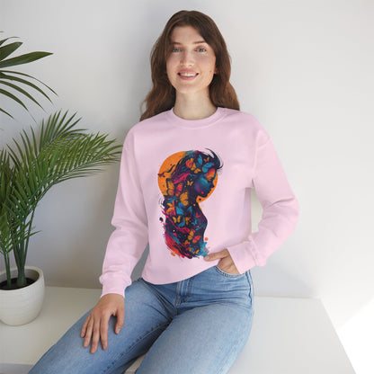 Butterfly Silhouette Crewneck Sweatshirt — Colorful Butterfly Profile Graphic