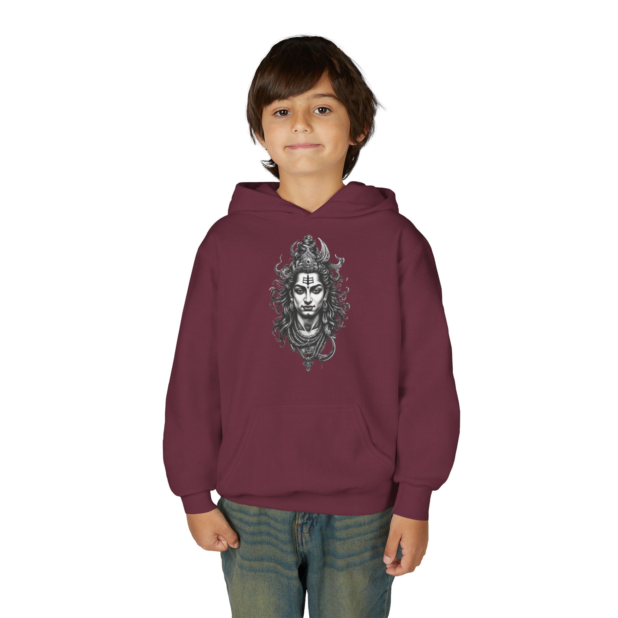 Shiva Illustration Youth Hoodie — Mystical Hindu God Graphic Pullover