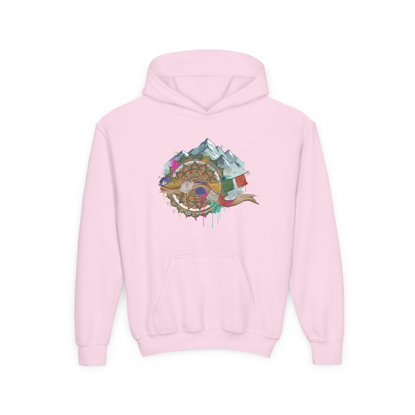 Youth Hoodie — Colorful Mountain Adventure Graphic