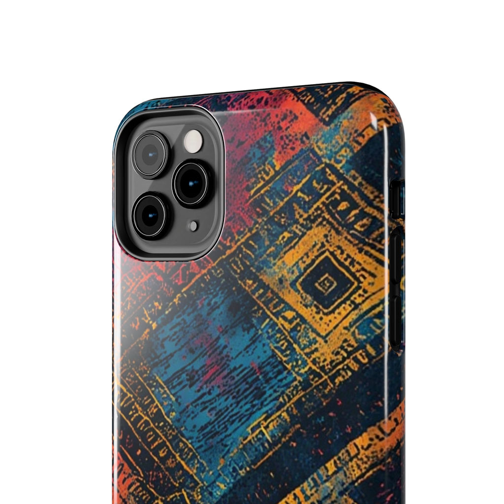 Tough Phone Case – Abstract Rustic Geometric Design (Blue, Orange, Magenta)