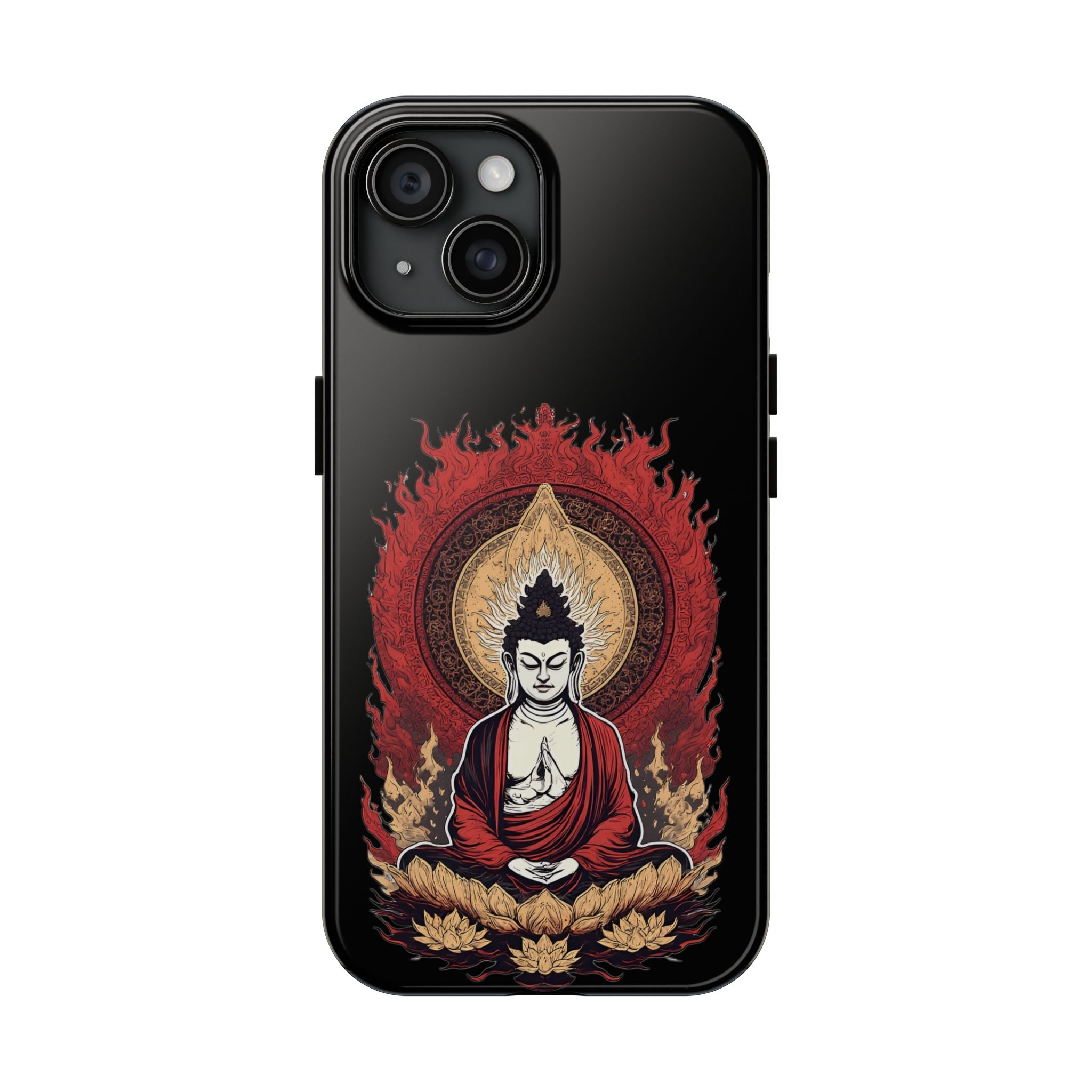 Buddha Meditation Tough Phone Case — Flame Halo Lotus Spiritual Protective Cover