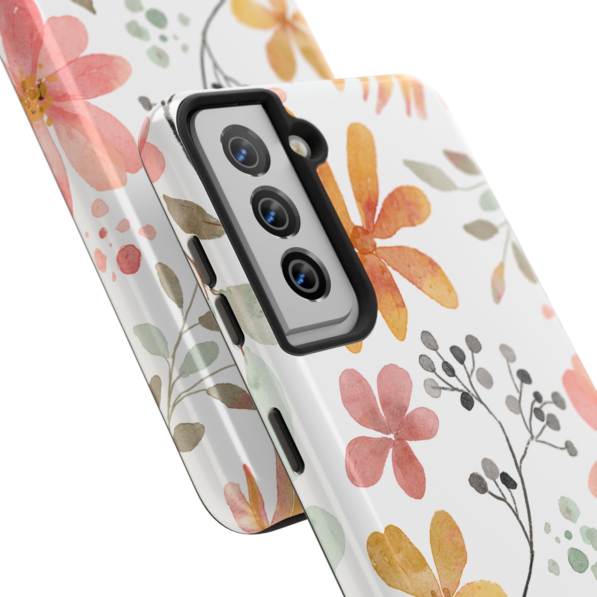 Floral Watercolor Tough Phone Case — Pink & Peach Botanical Protection