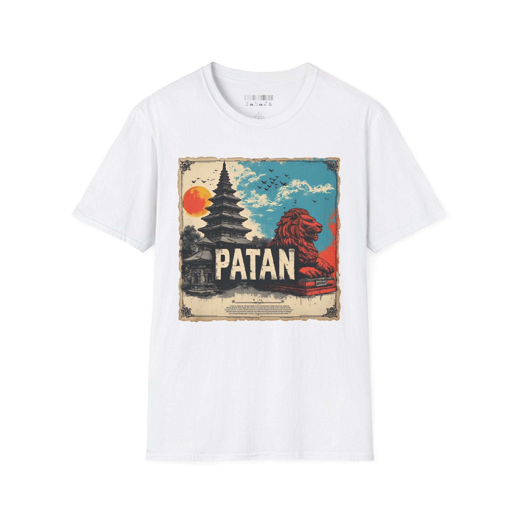 Patan City T-Shirt – Temple & Lion Graphic Tee, Nepali Cultural Heritage Design