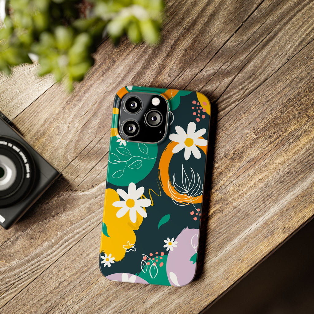 Floral Circle Slim Phone Case — Colorful Abstract Daisies Phone Cover