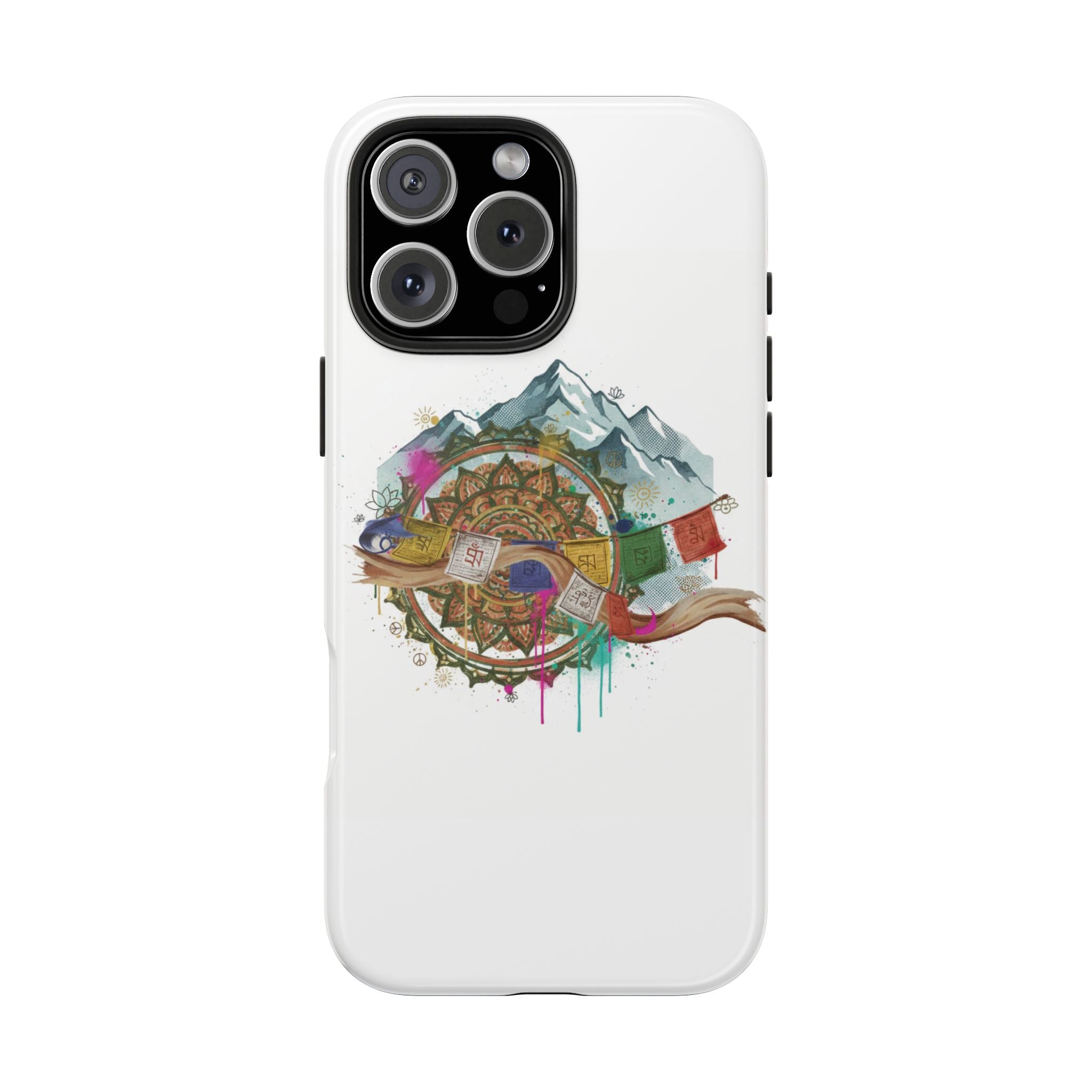 Mountain Compass Tough Phone Case with Prayer Flags & Fish Design