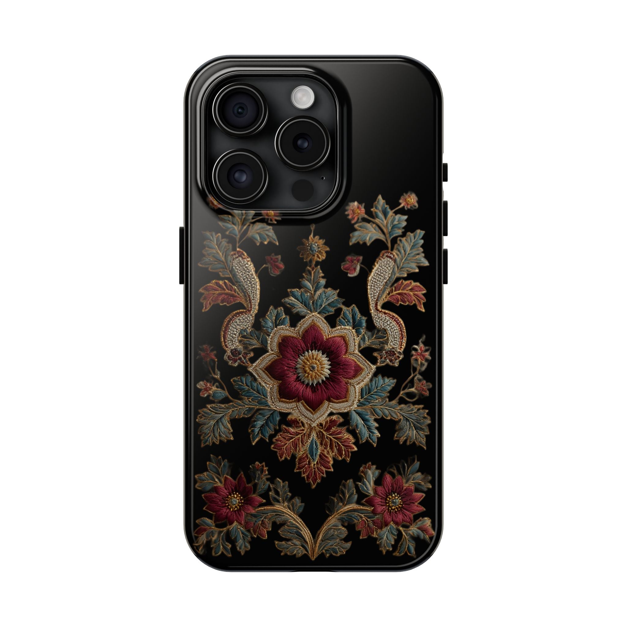Floral Embroidered Tough Phone Case — Vintage Boho Protective Cover
