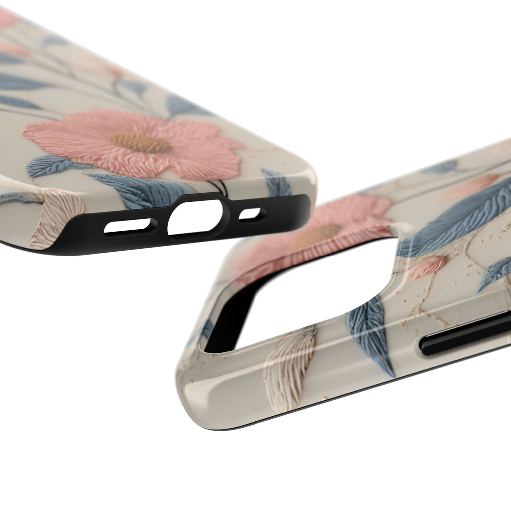 Floral Embroidered Tough Phone Case — Pink Blossom Protective Phone Cover