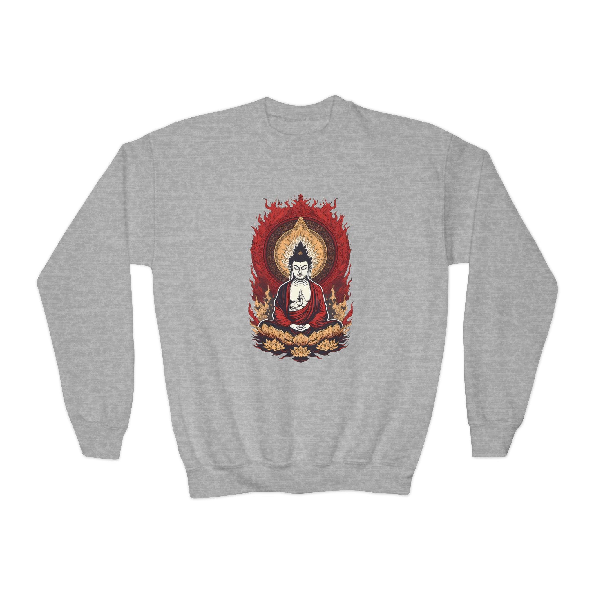 Buddha Flame Youth Crewneck Sweatshirt - Meditating Lotus Graphic
