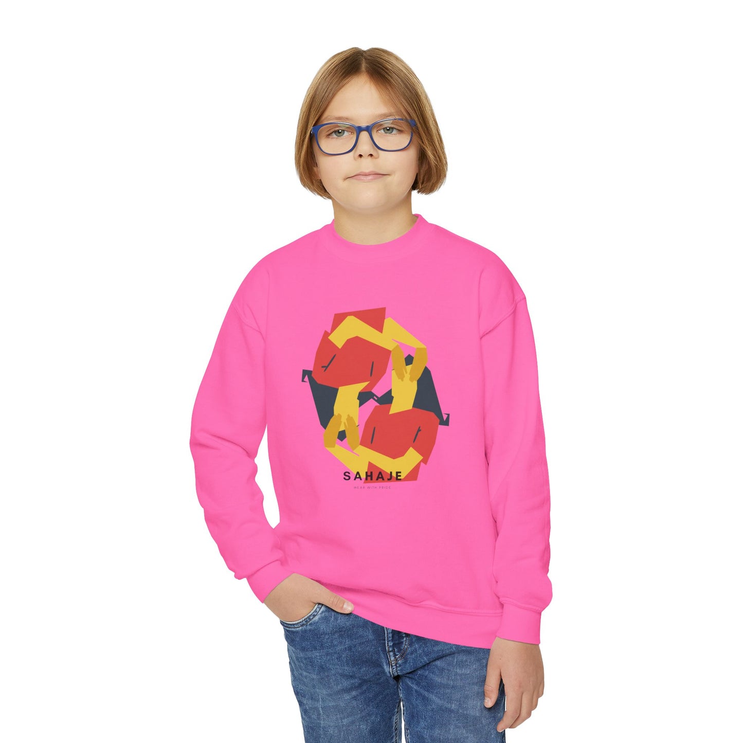 Abstract Geometric Crewneck Sweatshirt — Modern Colorblock Youth Pullover