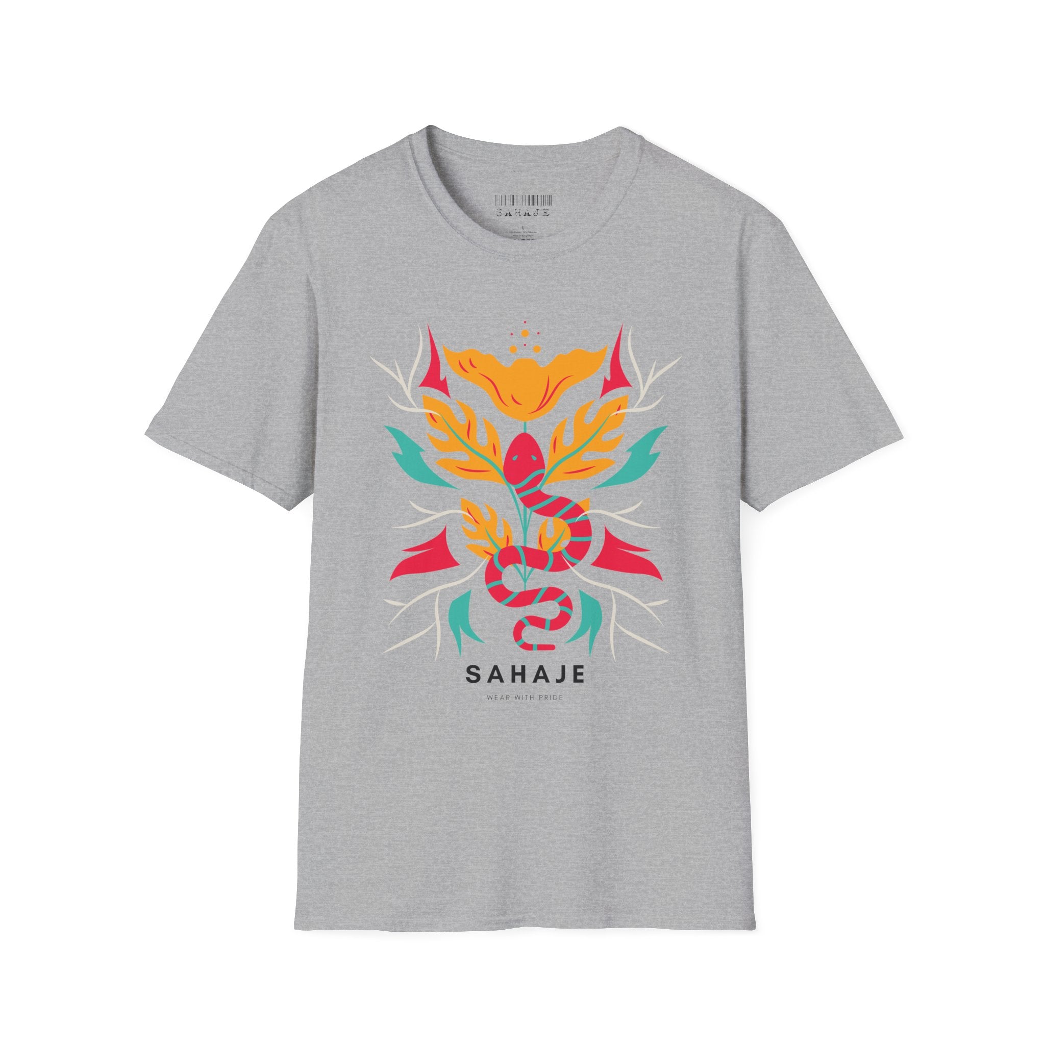 Sahaje Floral Snake Graphic T‑Shirt — Colorful Botanical Serpent Tee