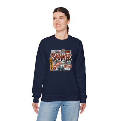Crewneck Sweatshirt — 'Sahaje' Vintage Sticker Collage Graphic