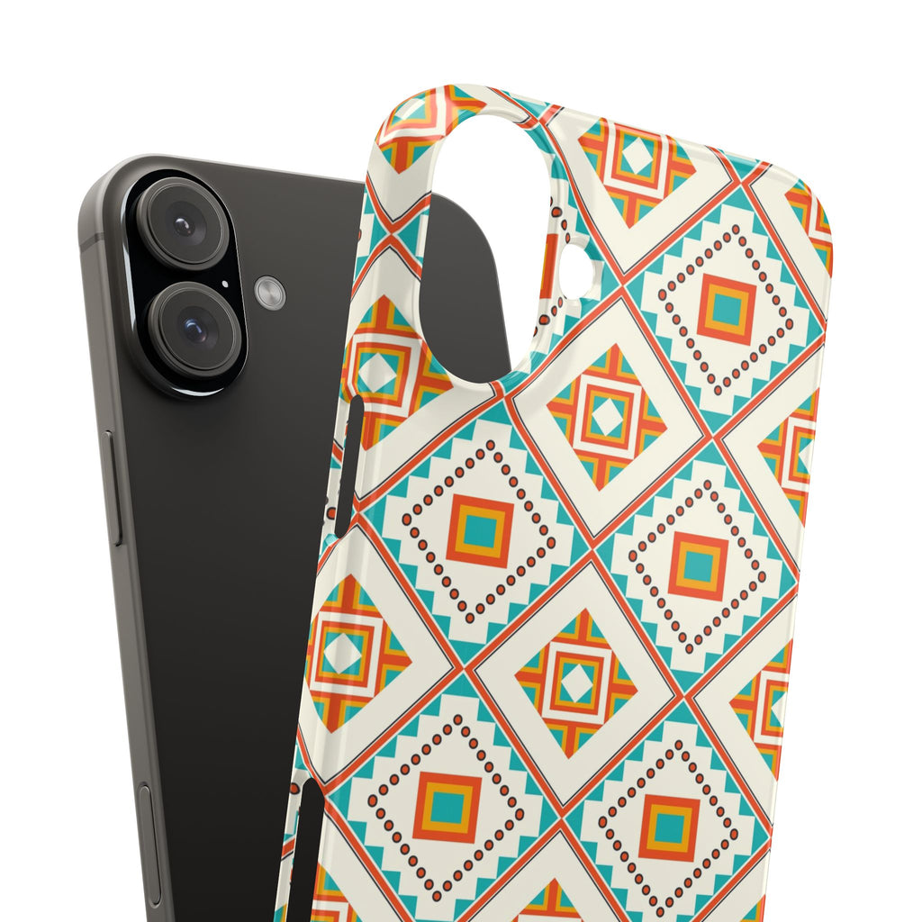 Slim Phone Case — Retro Geometric Tile Pattern (Turquoise & Orange)