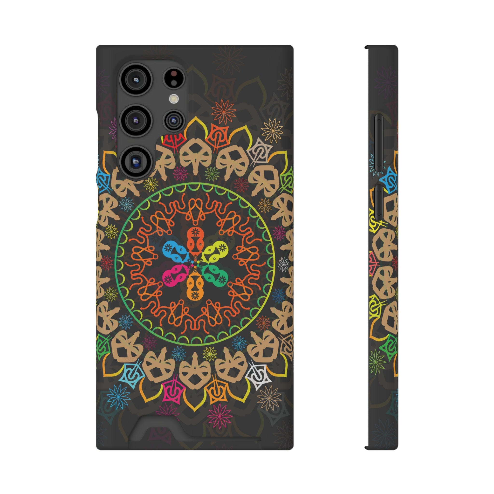 Colorful Mandala Phone Case with Card Holder, Bohemian Phone Accessory, Gift for Him/Her, Vibrant Smartphone Case, Artistic Phone Cover