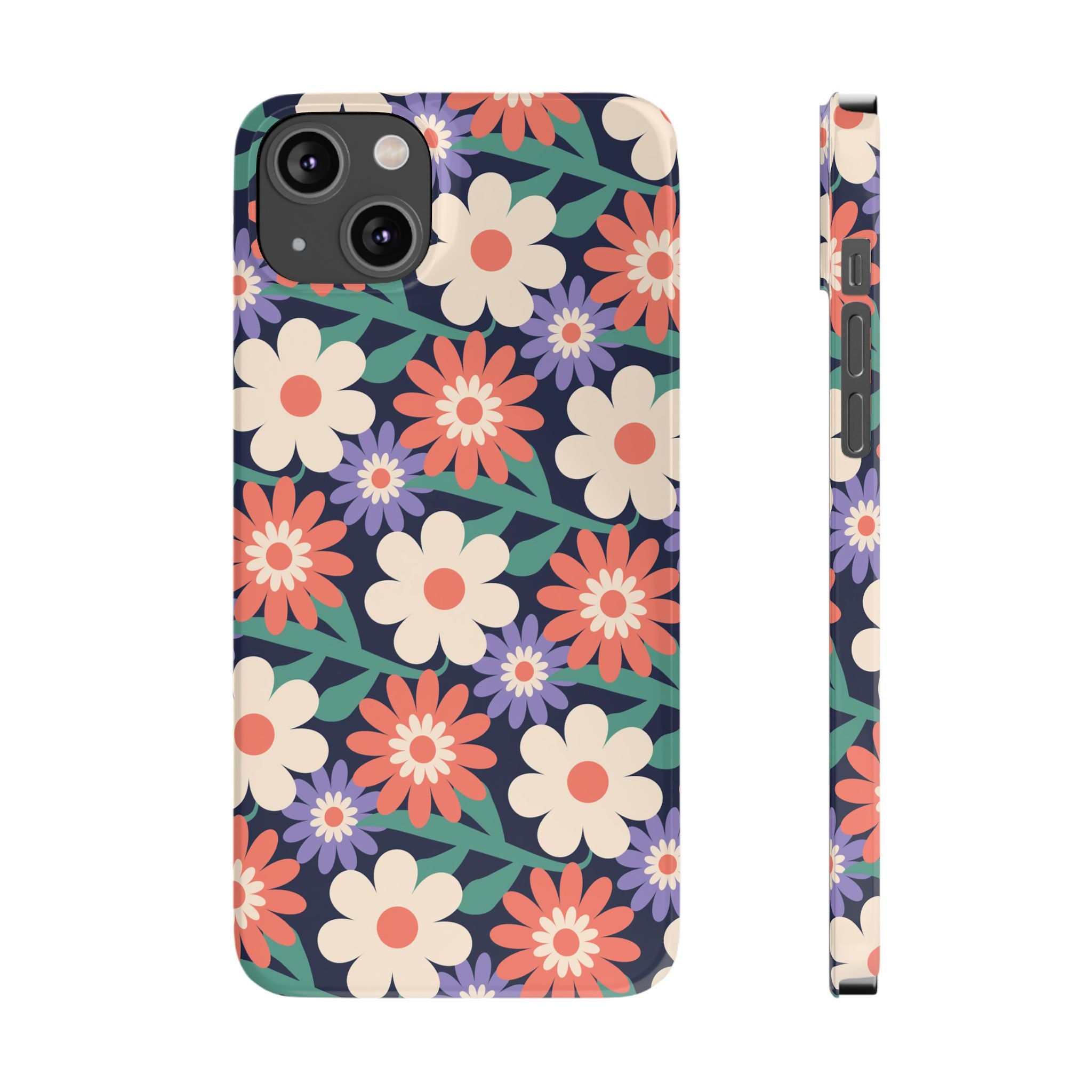 Floral Retro Slim Phone Case – Navy Ditsy Flowers