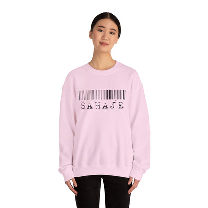 Sahaje Barcode Crewneck Sweatshirt — Minimalist White Graphic Pullover