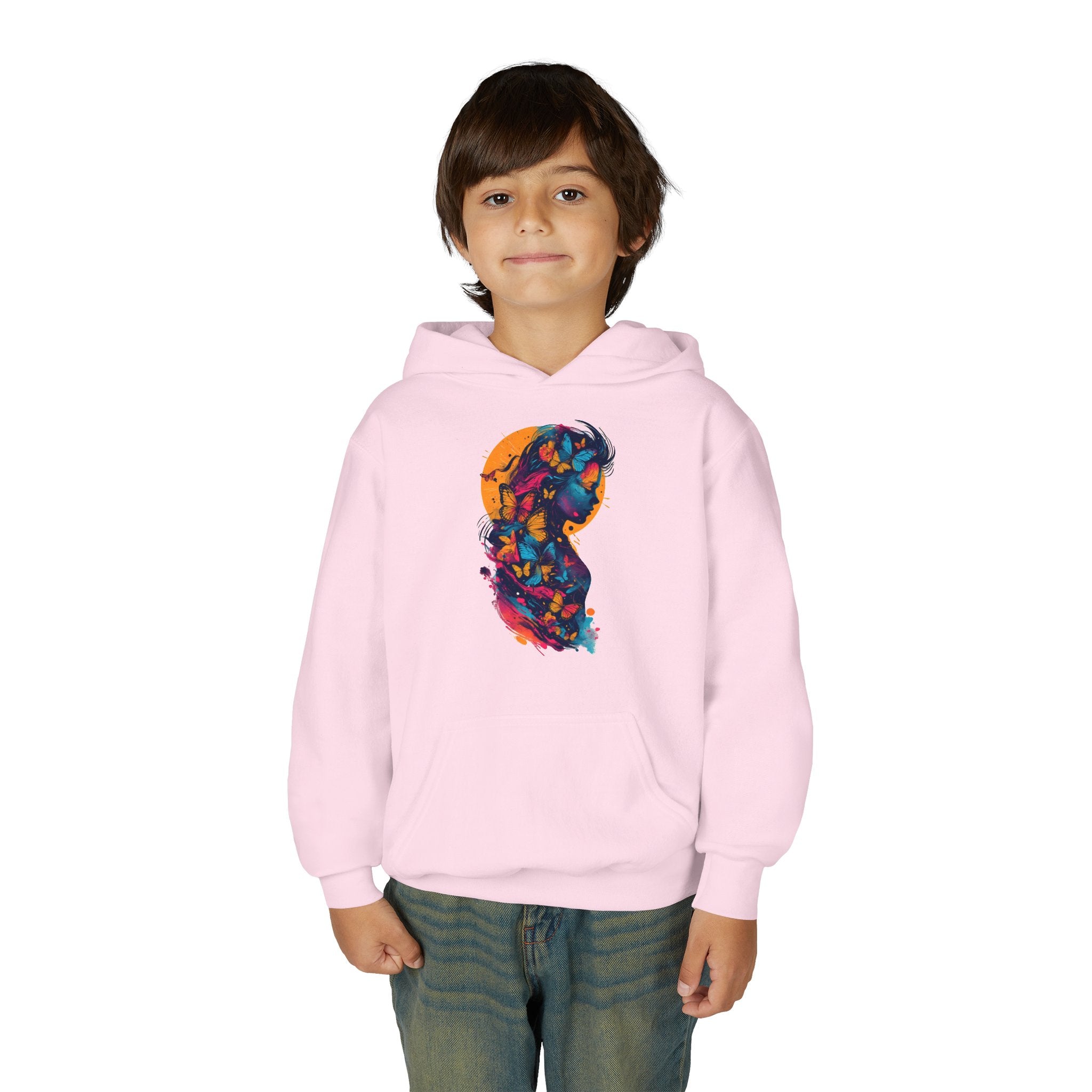 Youth Hoodie — Colorful Butterfly Silhouette Kids Pullover