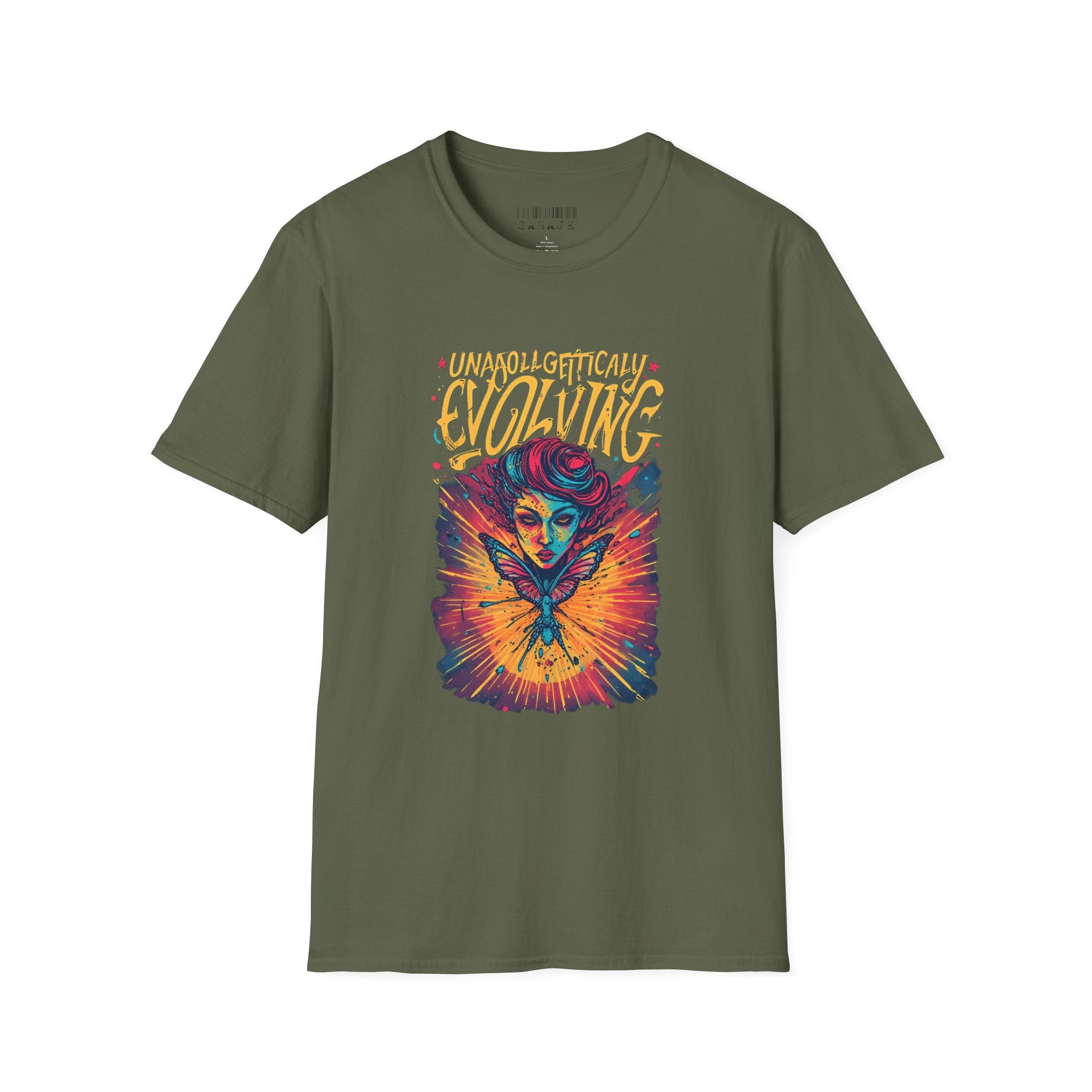 Evolving Butterfly Graphic T-Shirt — "Unapologetically Evolving" Vibrant Psychedelic Tee