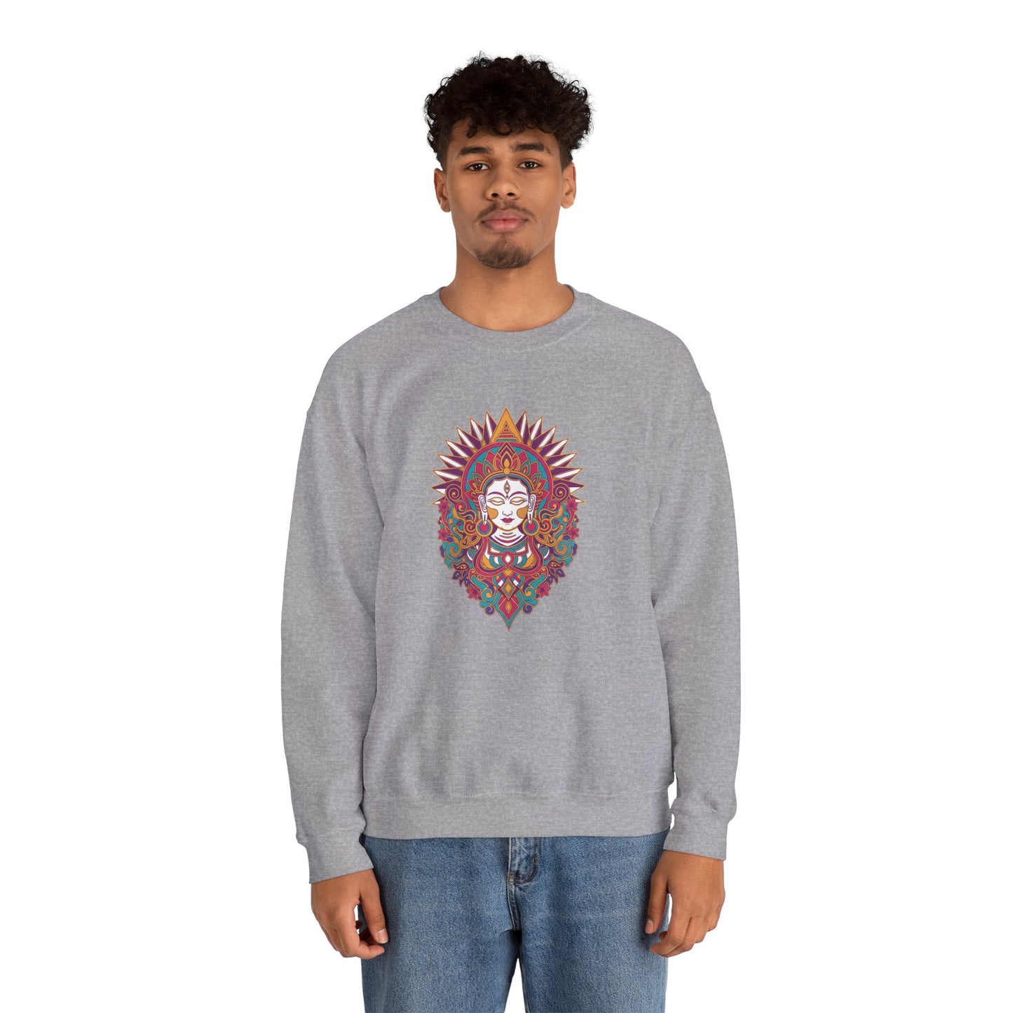Crewneck Sweatshirt — Colorful Mandala Goddess Graphic