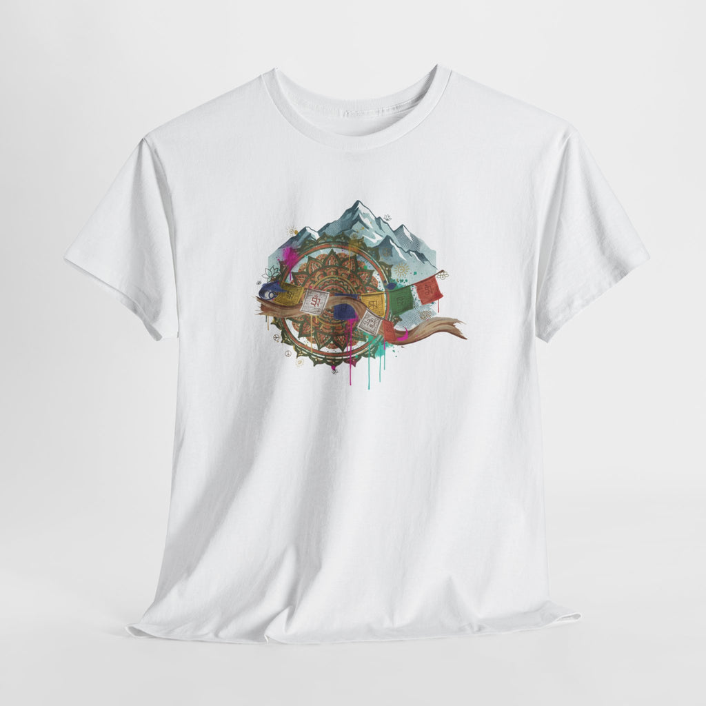 Adventure Compass Graphic Tee — Mountain, Globe & Flag Illustration