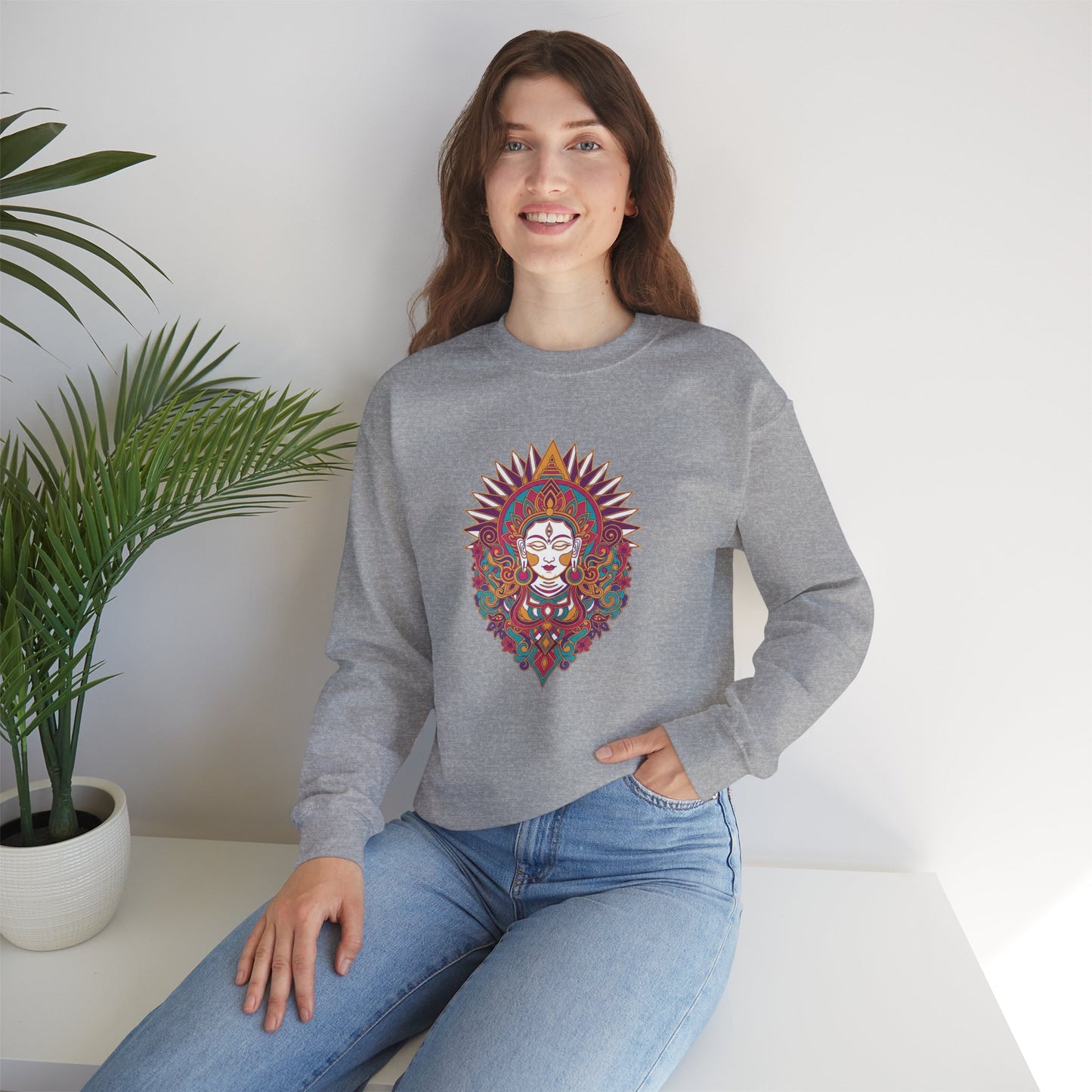 Crewneck Sweatshirt — Colorful Mandala Goddess Graphic