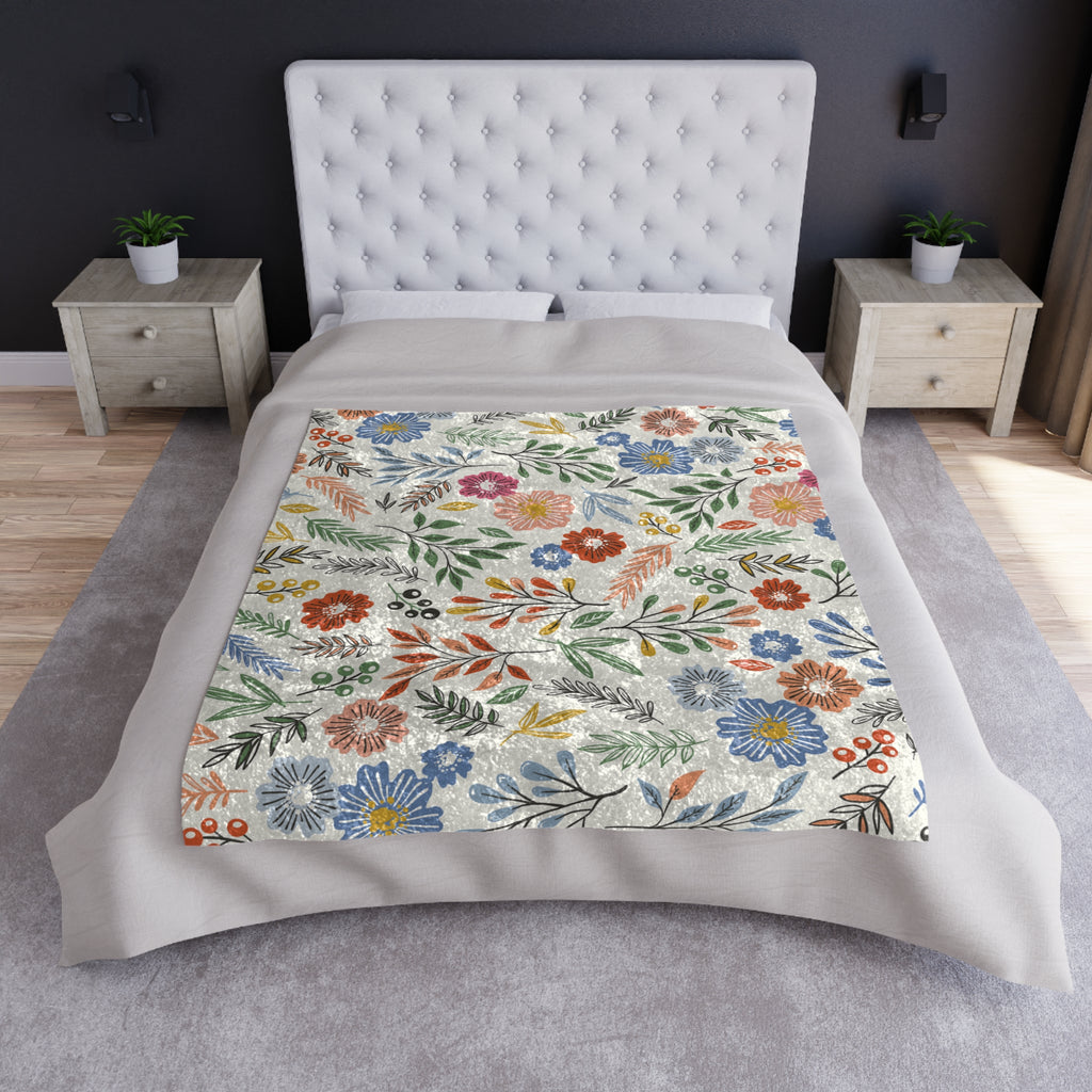 Floral Crushed Velvet Blanket — Soft Vintage Flower Throw for Cozy Home & Gifts