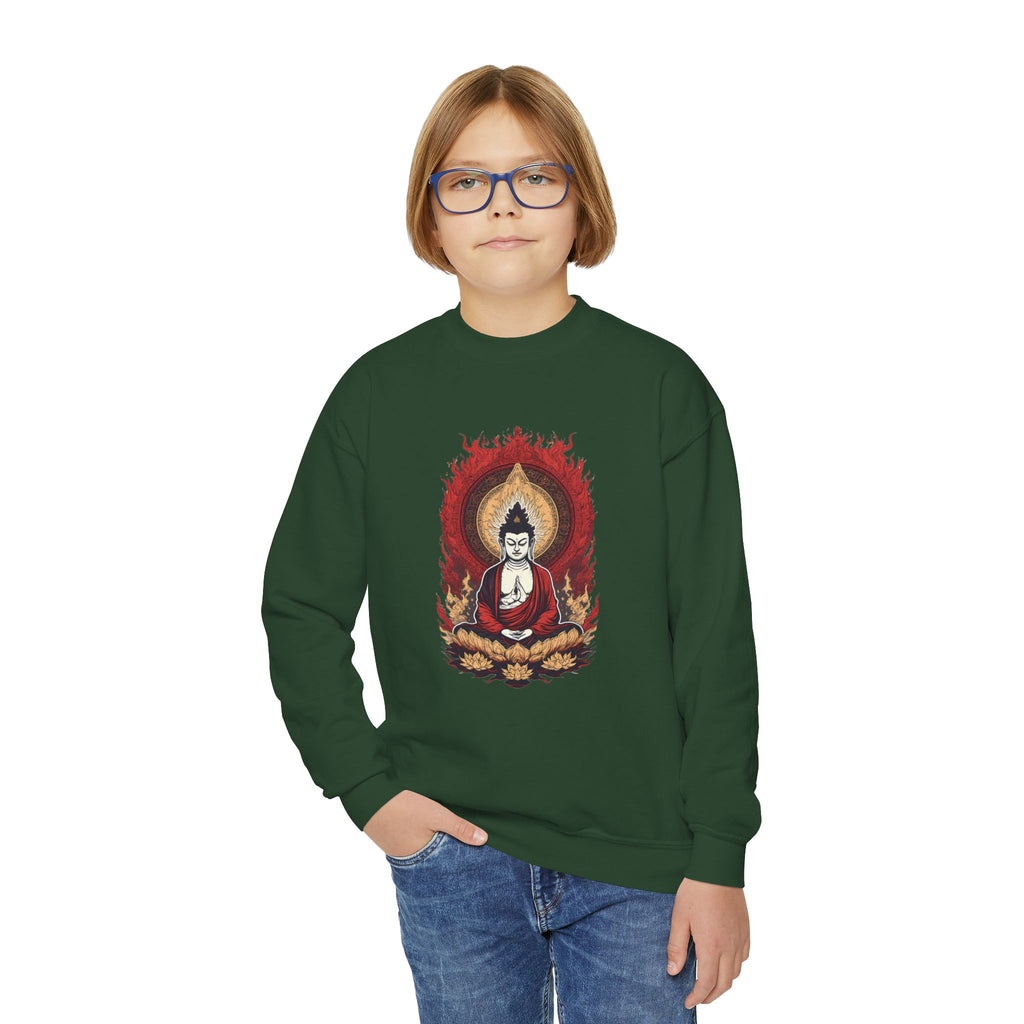 Buddha Flame Youth Crewneck Sweatshirt - Meditating Lotus Graphic