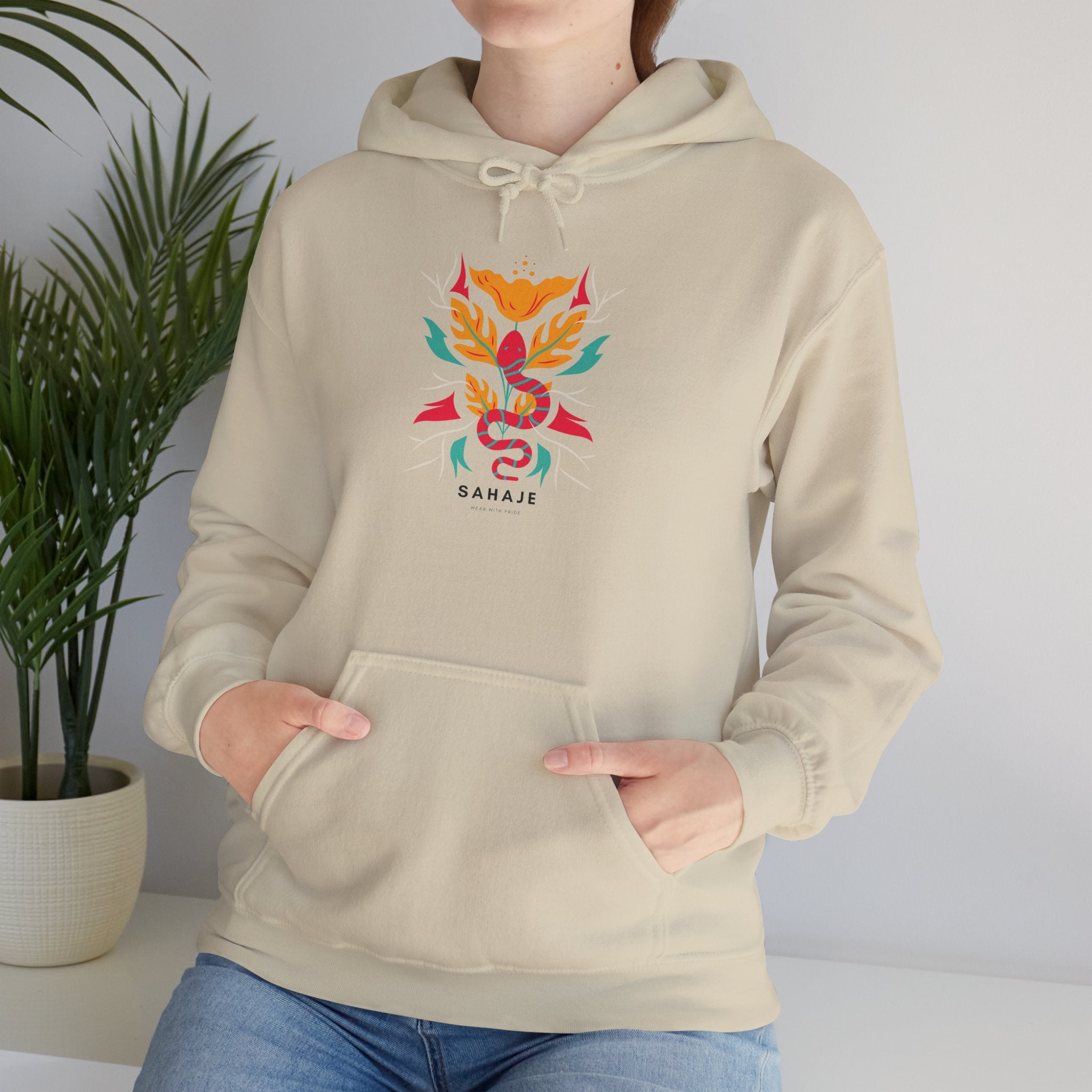 Floral Snake Hoodie — Colorful Serpent & Bloom Graphic Sweatshirt