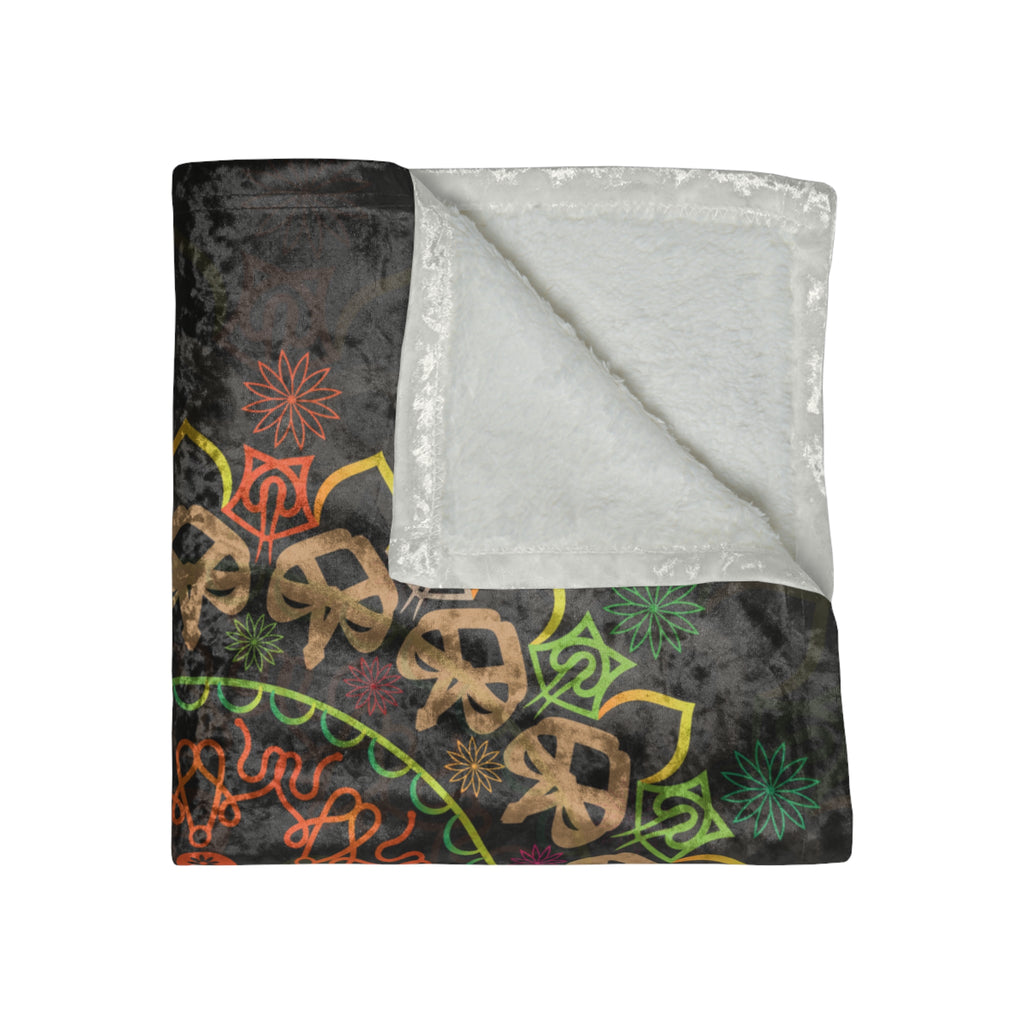 Crushed Velvet Blanket — Colorful Skull Mandala Throw (Boho Gothic Cozy Gift)