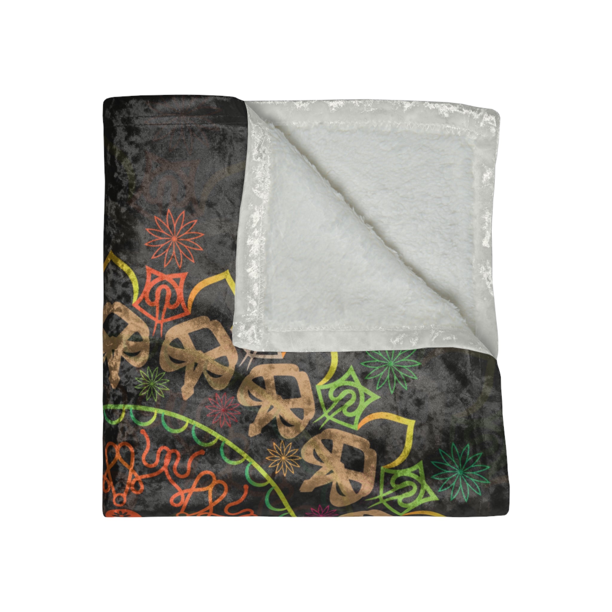 Crushed Velvet Blanket — Colorful Skull Mandala Throw (Boho Gothic Cozy Gift)