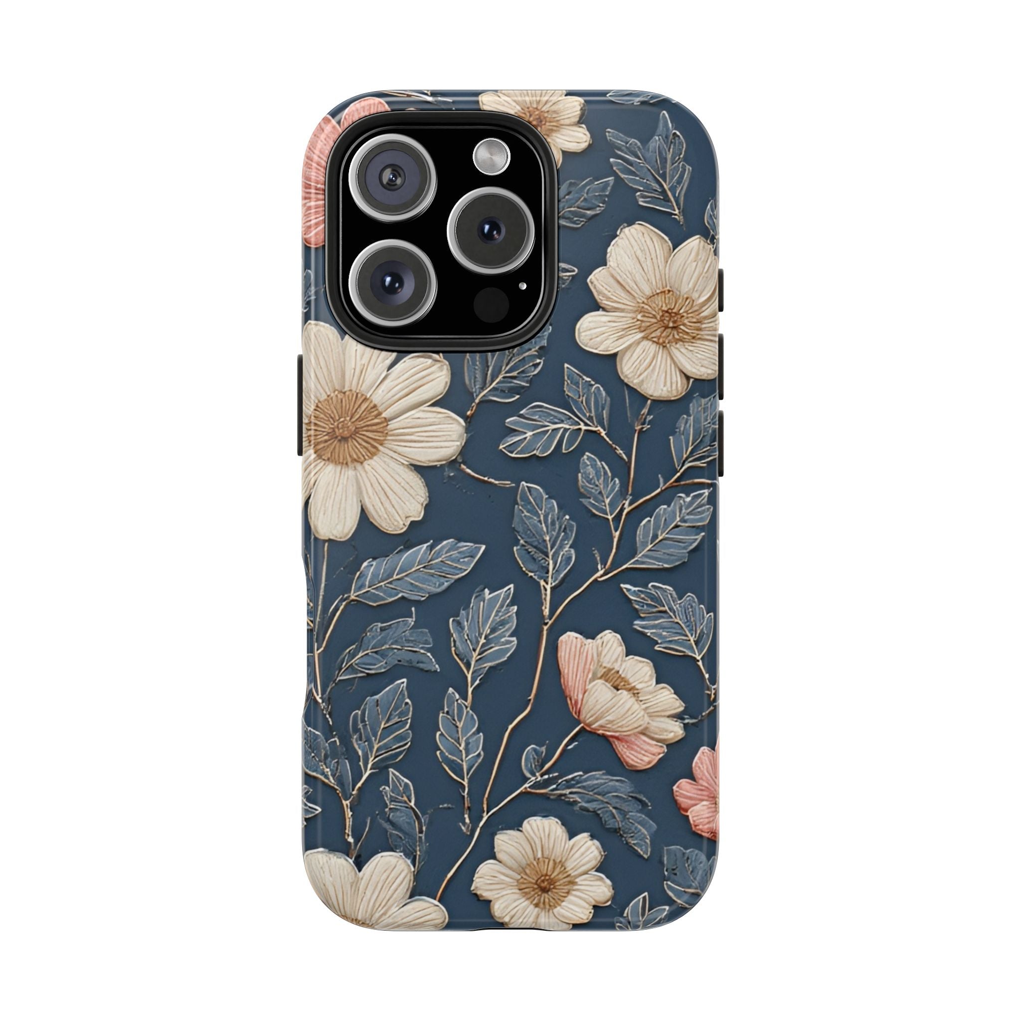Floral Tough Phone Case — Vintage Blue Daisy Protective Cover