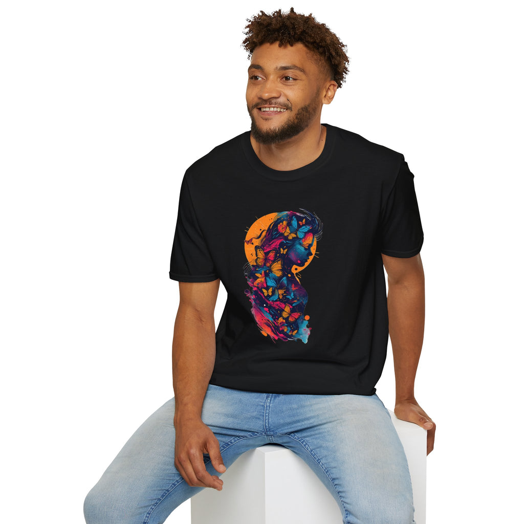 Butterfly Silhouette T-Shirt — Colorful Floral Profile Tee