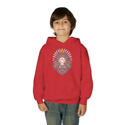 Youth Hoodie with Colorful Sugar Skull Goddess Design — Day of the Dead Kids Pullover