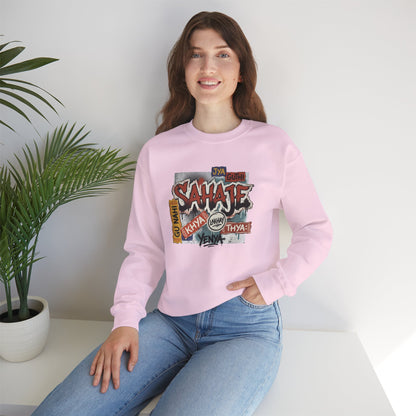 Crewneck Sweatshirt — 'Sahaje' Vintage Sticker Collage Graphic