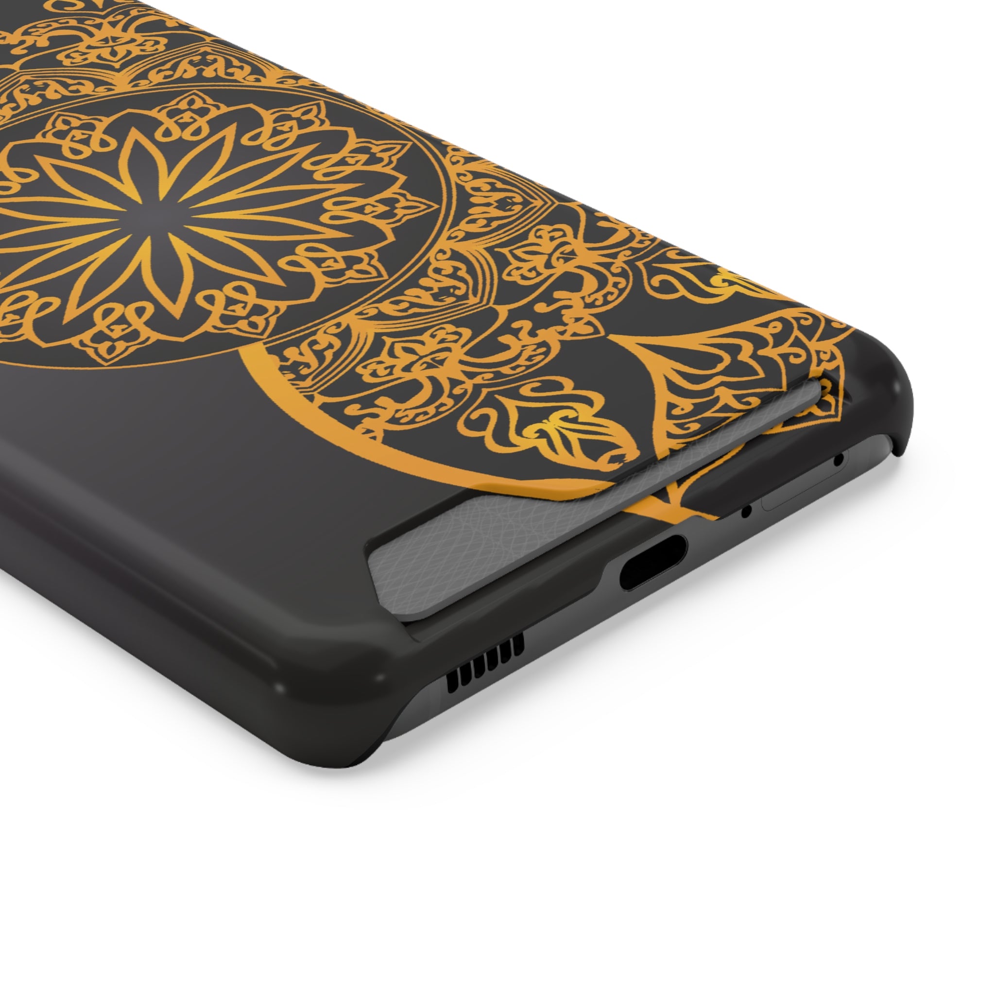 Elegant Mandala Phone Case With Card Holder, Boho Chic Gift, Smartphone Protector, Functional Accessory, Stylish Tech Decor