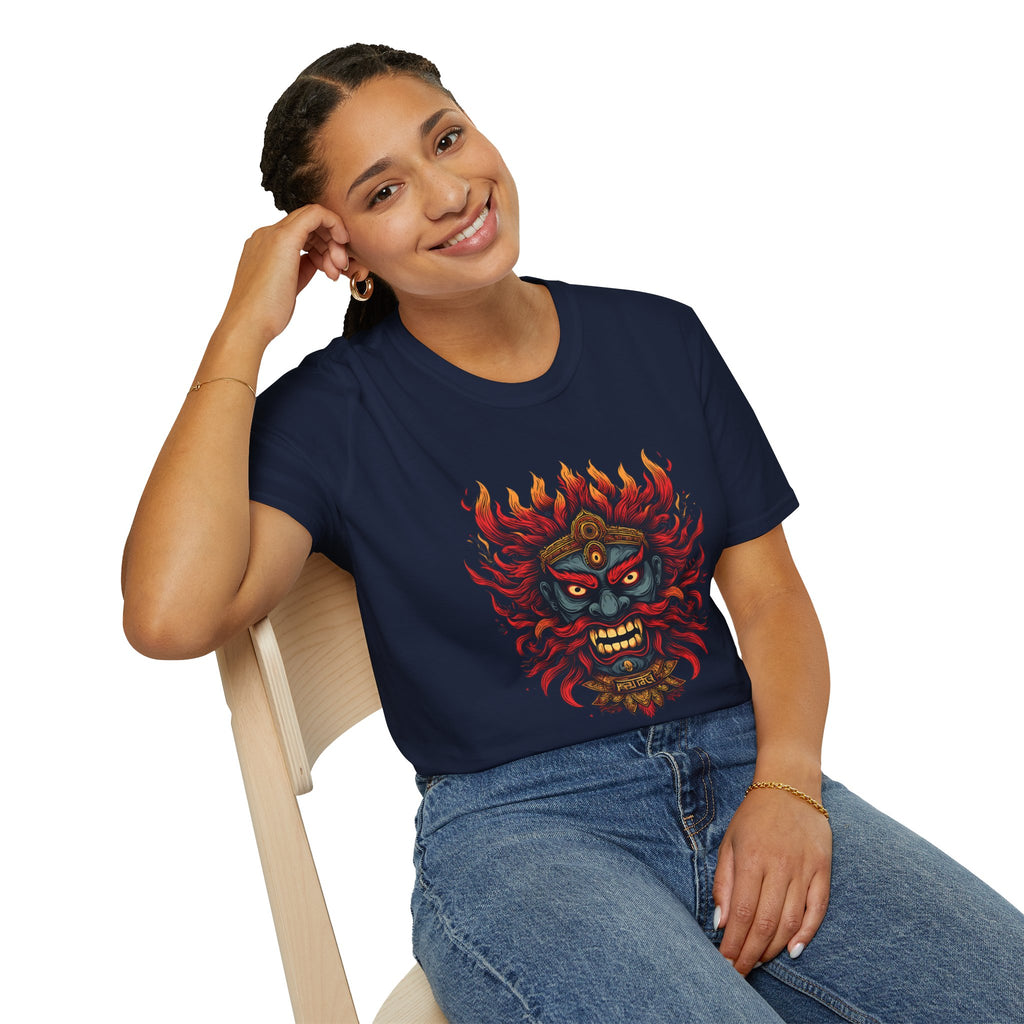 Flaming Demon Mask T-Shirt — Fierce Tattoo-Style Graphic Tee