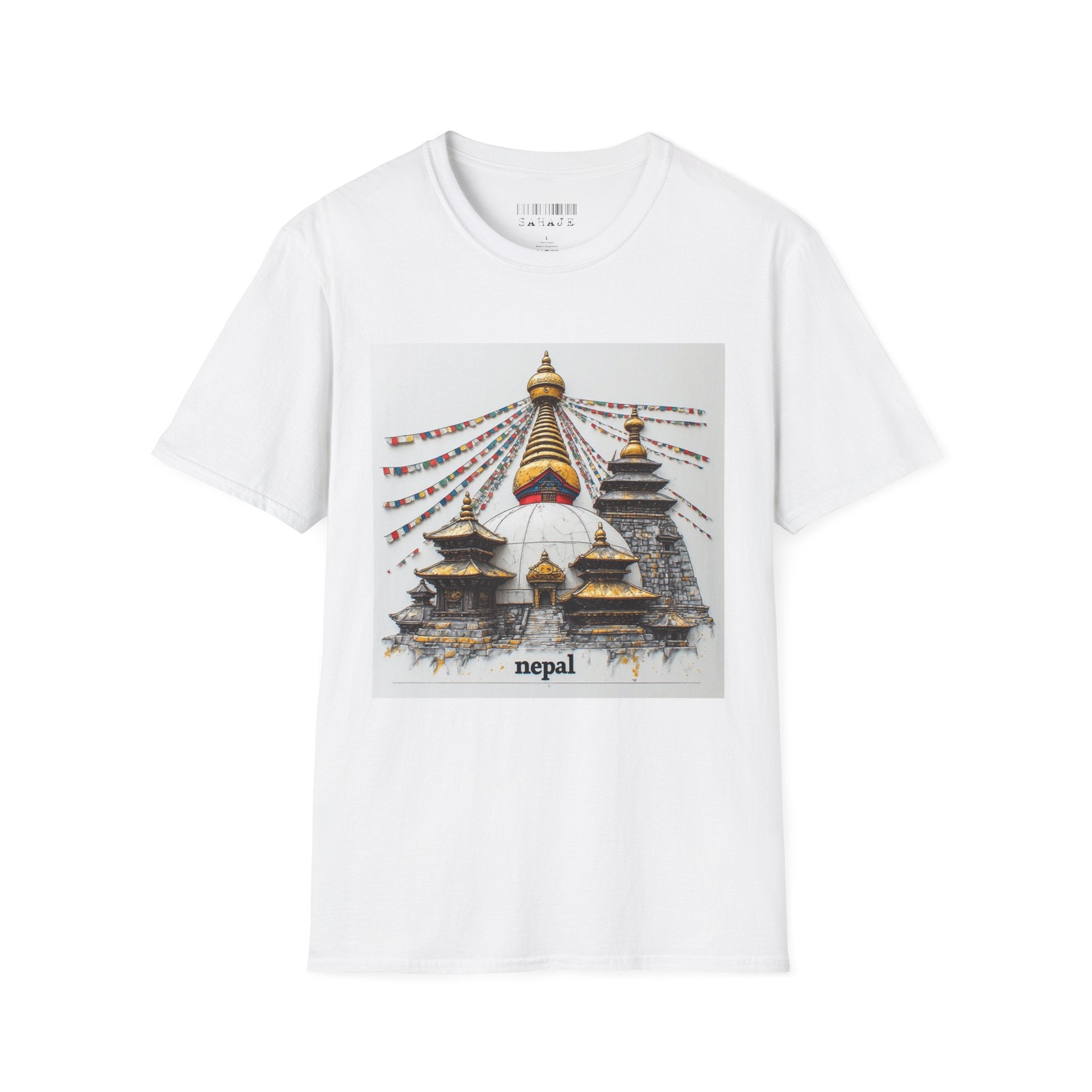 Nepal Temple Graphic T-Shirt — Boudhanath Stupa Prayer Flags Travel Tee
