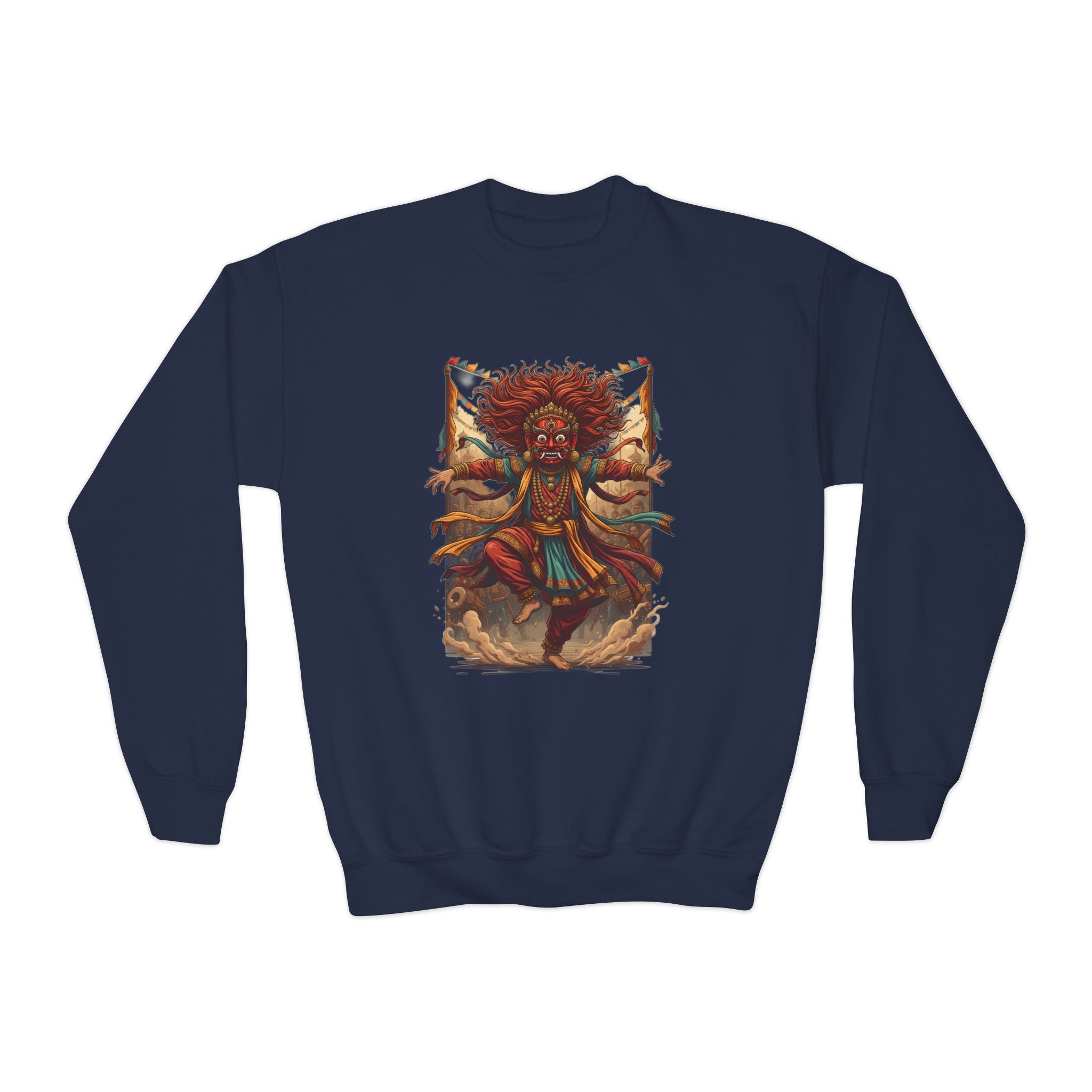 Youth Sweatshirt — Colorful Tribal Dancer Graphic Crewneck