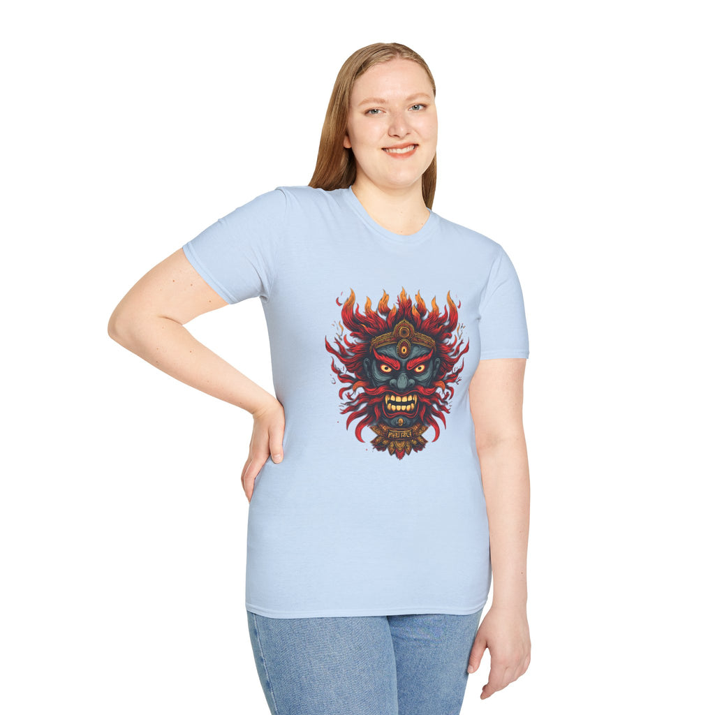 Flaming Demon Mask T-Shirt — Fierce Tattoo-Style Graphic Tee