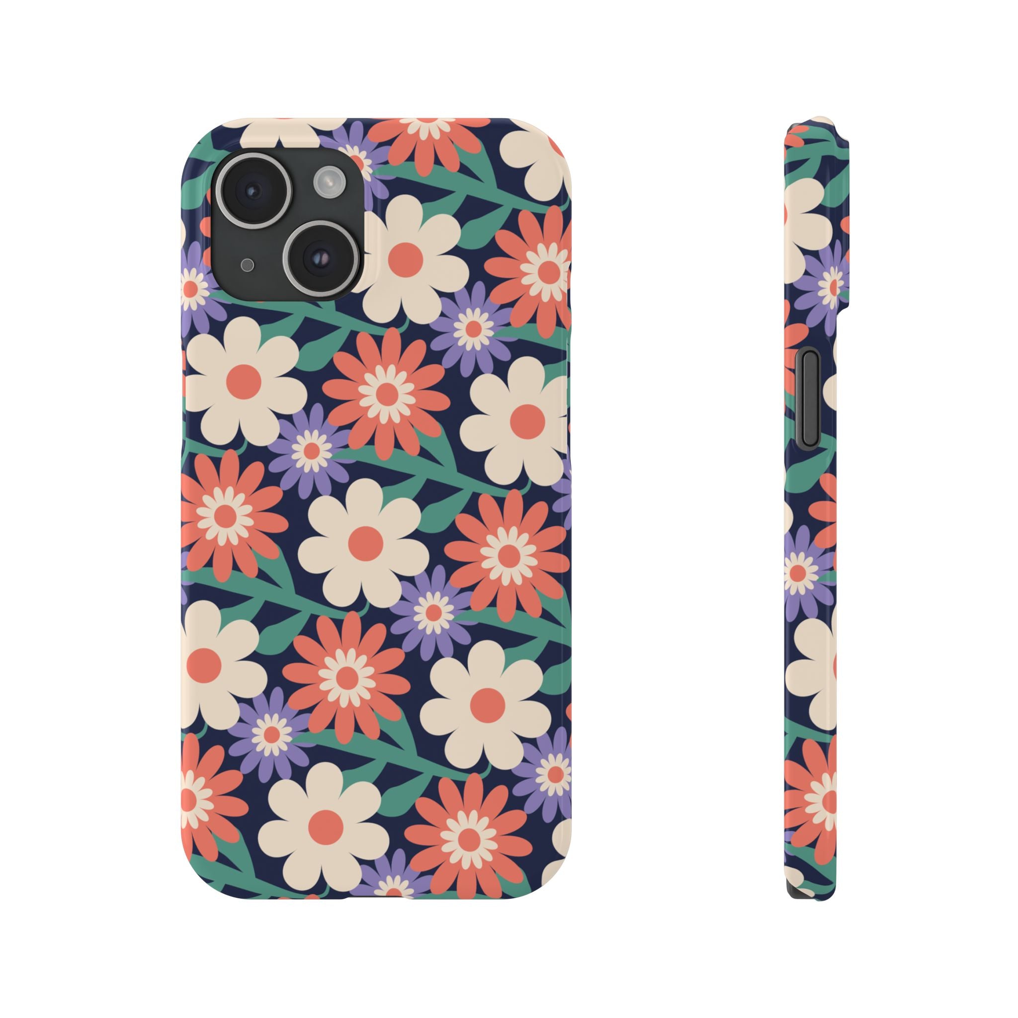 Floral Retro Slim Phone Case – Navy Ditsy Flowers