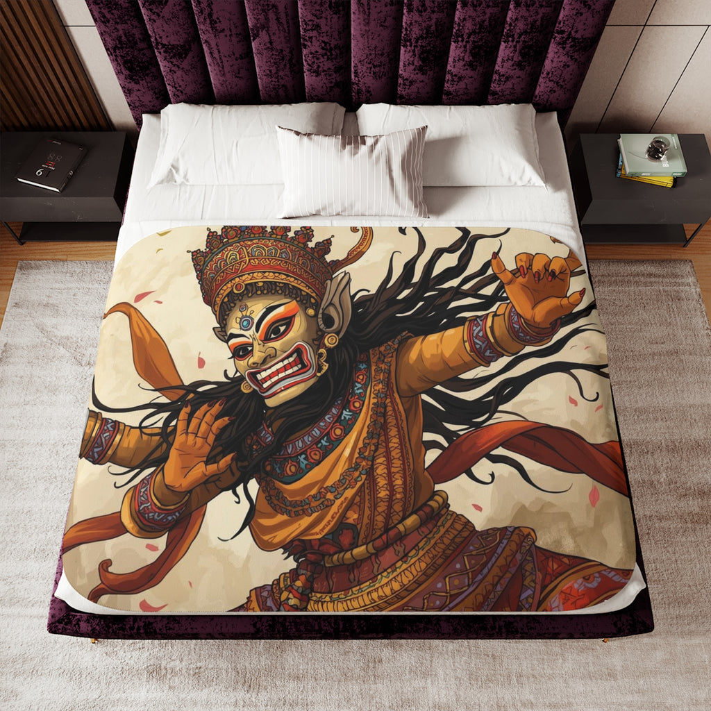 Mythic Dance Sherpa Blanket — Balinese Barong Art Throw