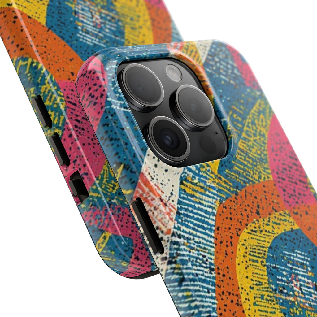 Bold Retro Abstract Tough Phone Case — Colorful Geometric Protective Cover