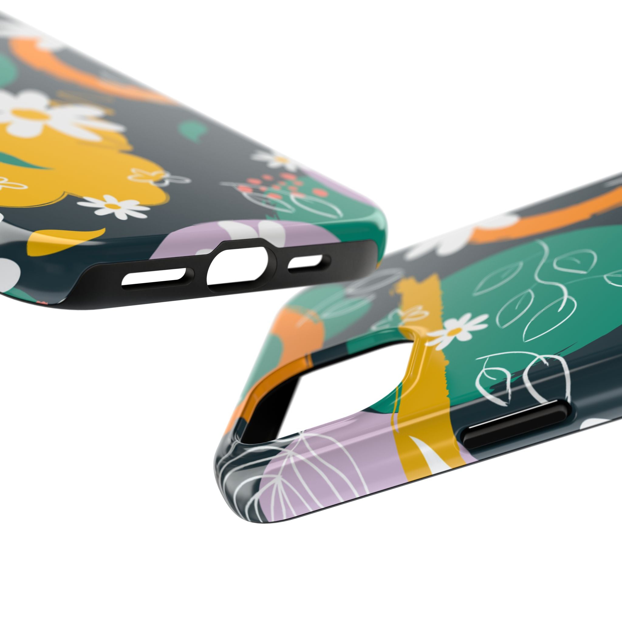 Floral Abstract Tough Phone Case — Colorful Daisies & Brushstroke Design