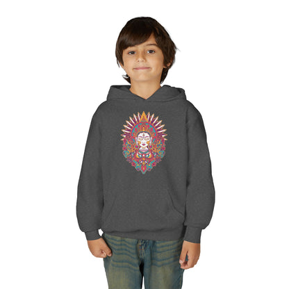 Youth Hoodie with Colorful Sugar Skull Goddess Design — Day of the Dead Kids Pullover