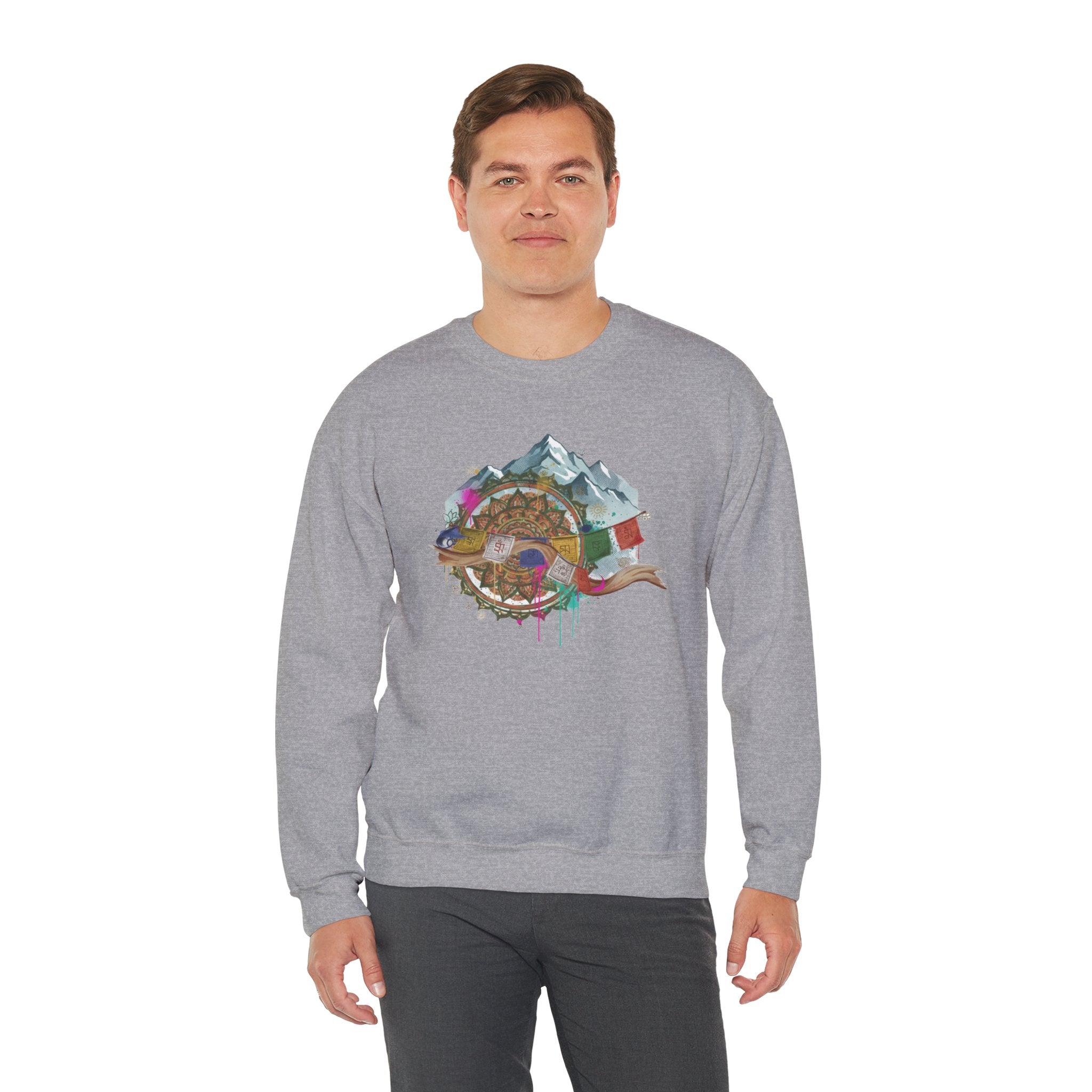 Adventure Mountain Crewneck Sweatshirt — Colorful Hiking Compass & Peaks Design