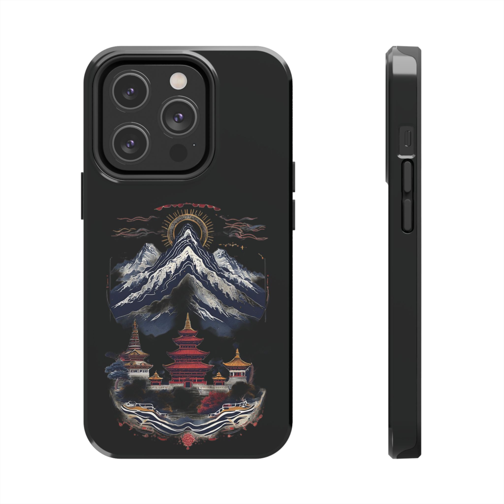 Mountain Temple Tough Phone Case — Japanese-Inspired Landscape Phone Cover