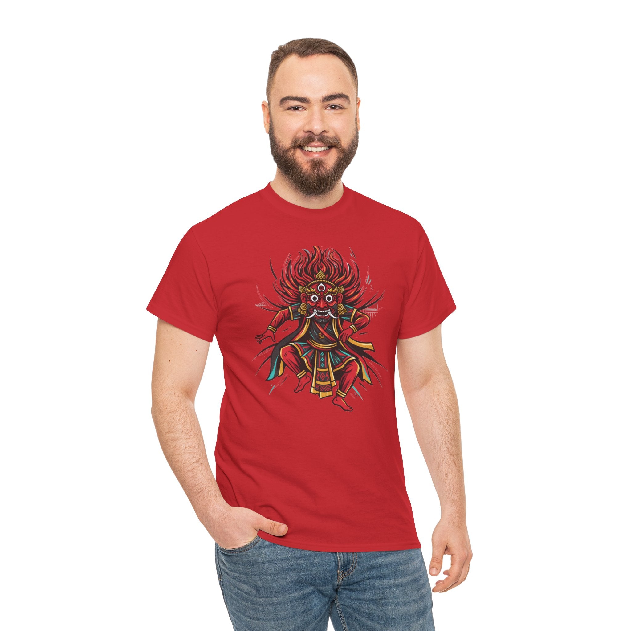 T-Shirt — Fierce Red Oni Demon Graphic Tee (Mythic Japanese Mask Design)